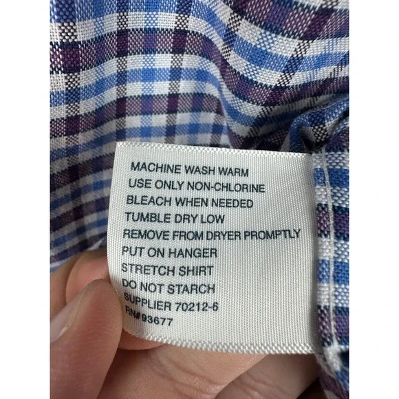 Stafford Shirt Men 18 36-37 Gingham Check Non Iron Fitted Travel Oxford Shirt